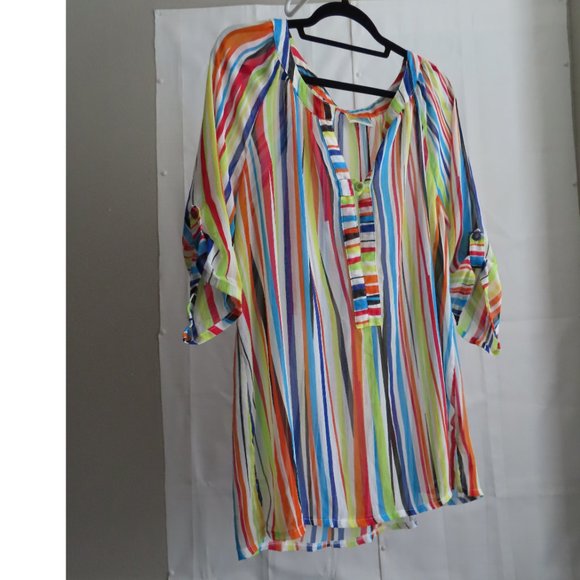 Multi-colored Striped Swimsuit Tunic-style Coverup - SeaSuns (XXL) β§ - Picture 1 of 4